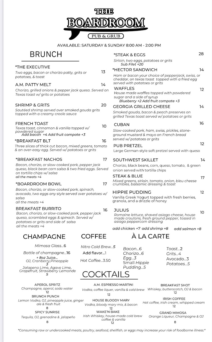 Menu The Boardroom Pub And Grub-1