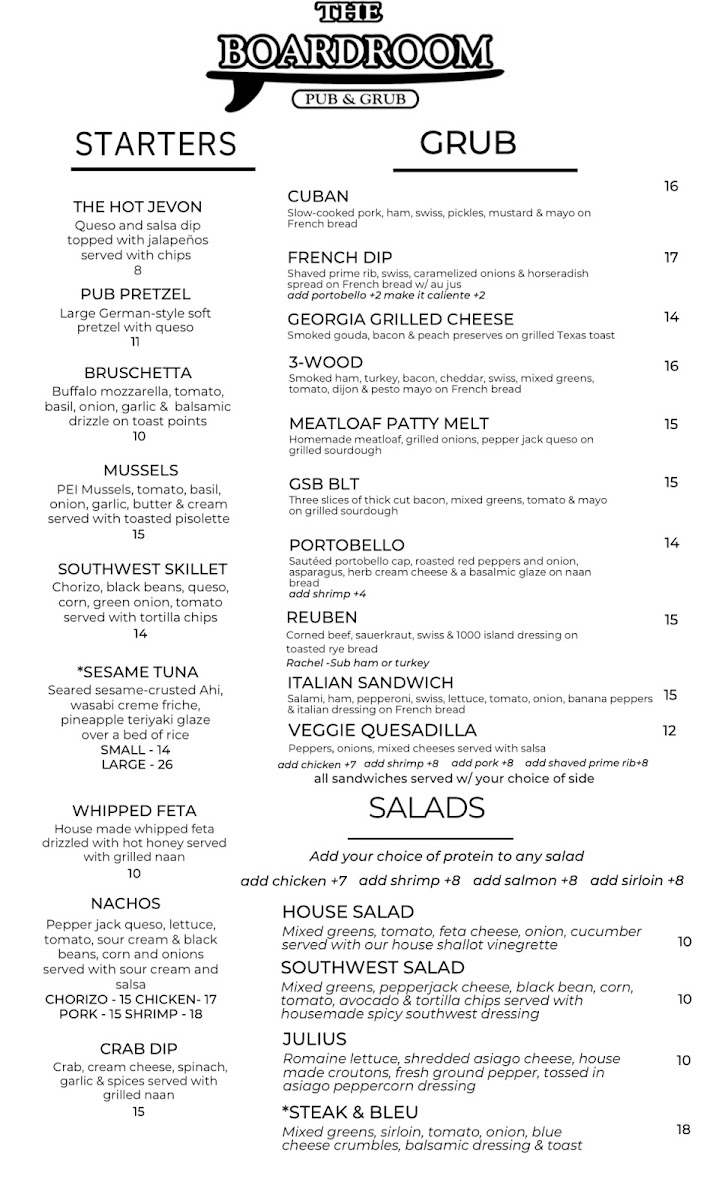 Menu The Boardroom Pub And Grub-2